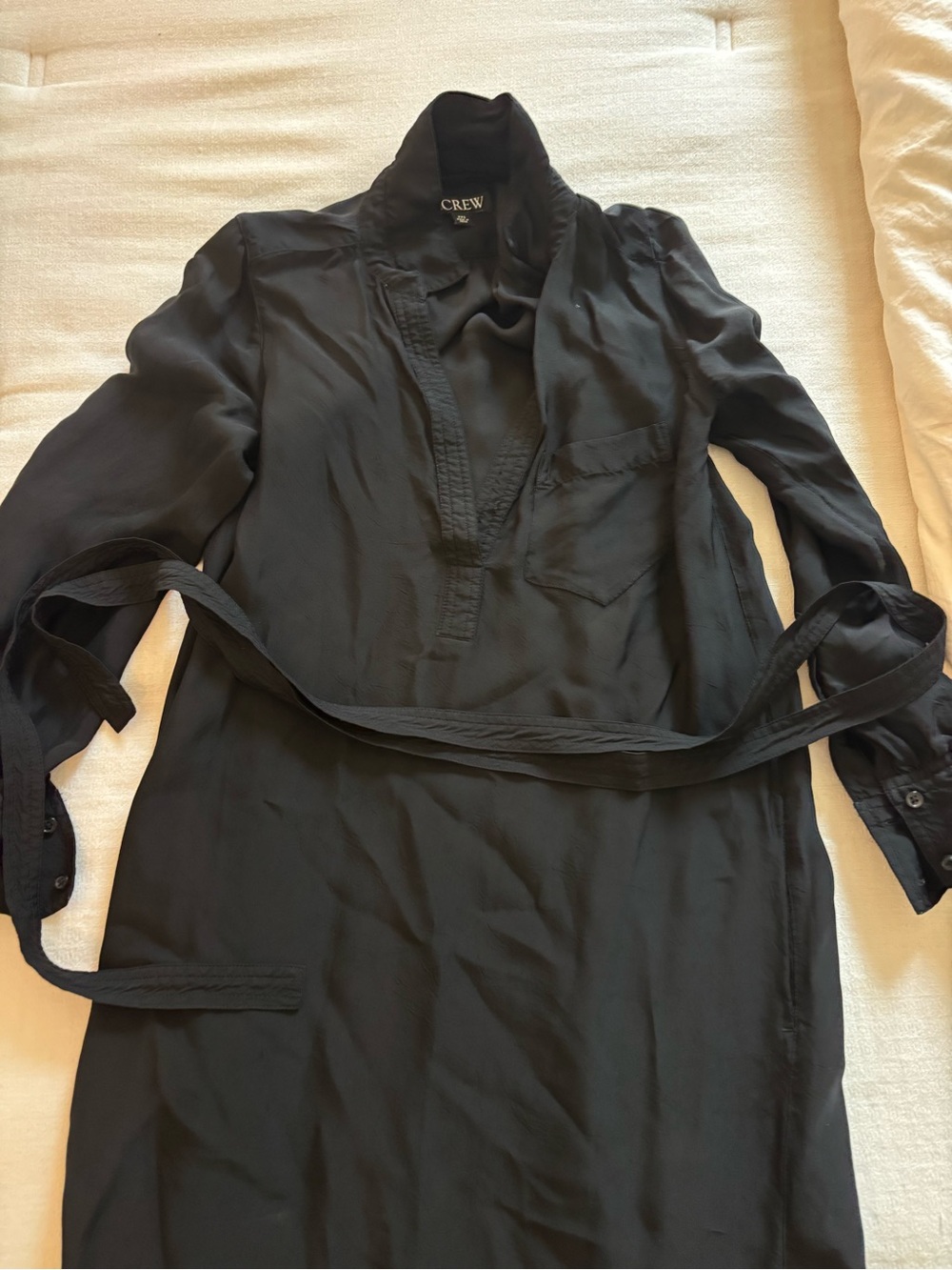 J. Crew Black Long-Sleeve Belted Silk Tunic Dress